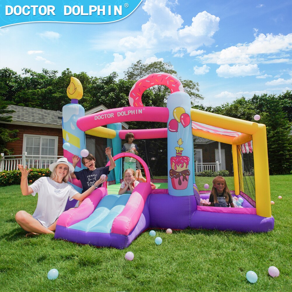 Birthday Cakes Air Cushion Theme Jumping Castle Children's Inflatable Bouncer with Slide for Kids