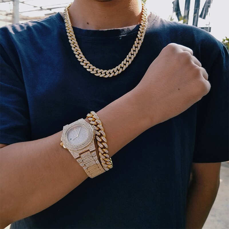 Diamond Cuban Link Iced Gold Plated Hip Hop Bracelet Men & Women Perfect Gift Box