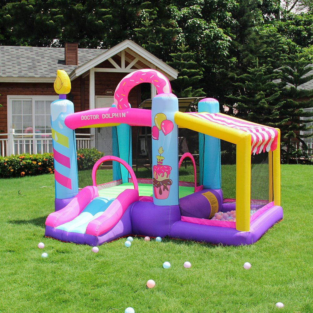 Birthday Cakes Air Cushion Theme Jumping Castle Children's Inflatable Bouncer with Slide for Kids