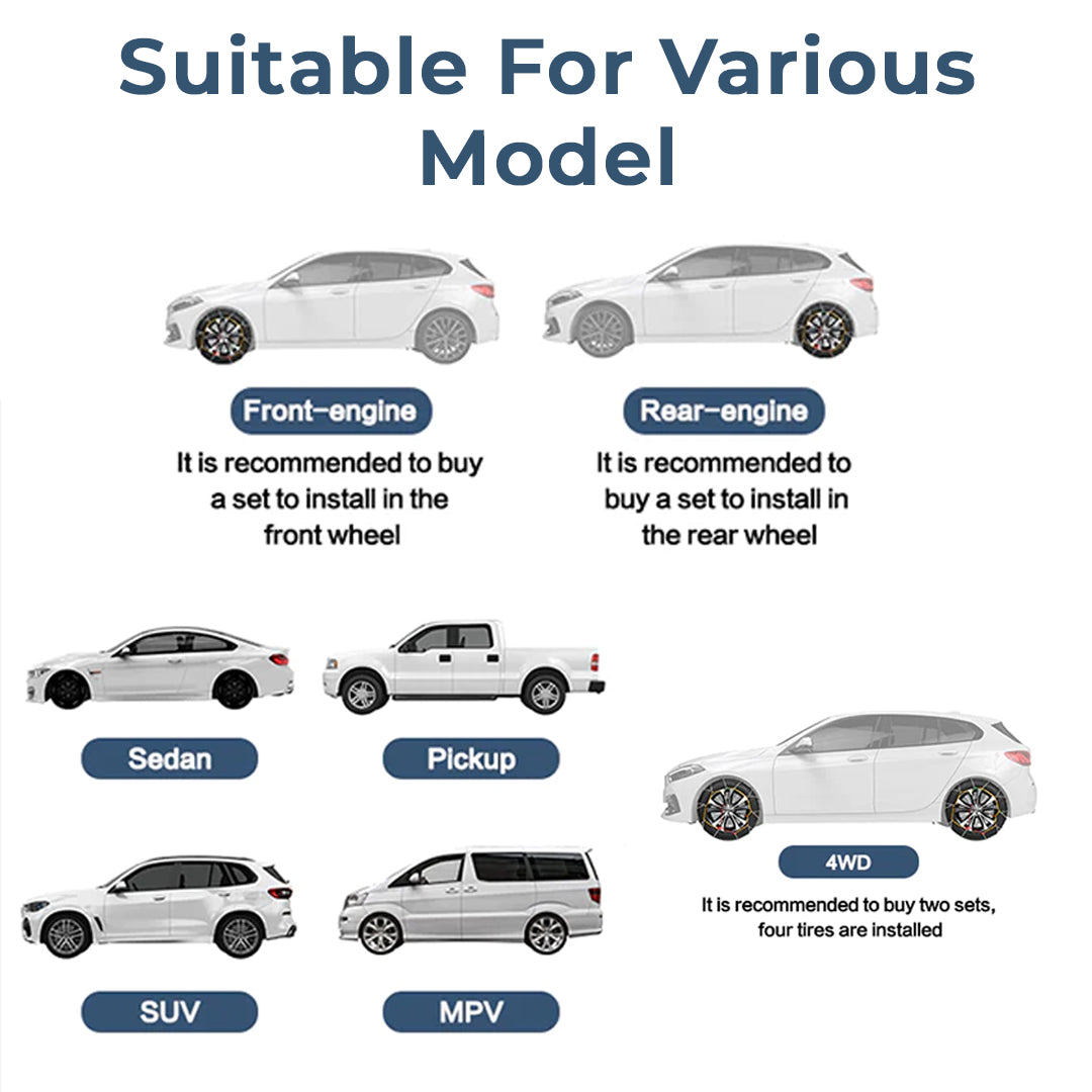 Snow Emergency Anti Slip Car Tire Chains with Thickened Steel for Truck SUV in Snow, Ice, Sand and Mud