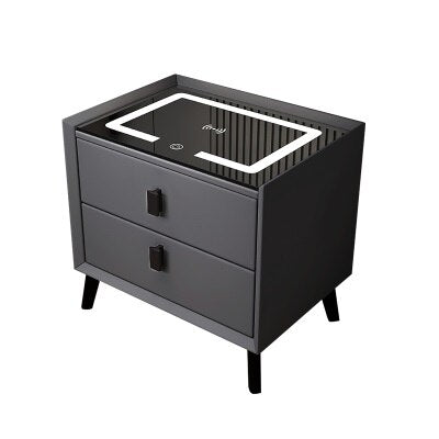 Wood Smart Bedside Table Simple USB LED Nightstand Bedroom