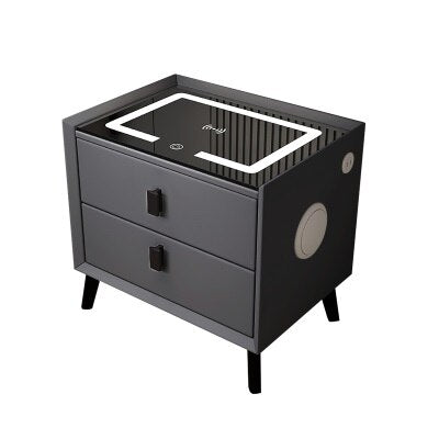 Wood Smart Bedside Table Simple USB LED Nightstand Bedroom