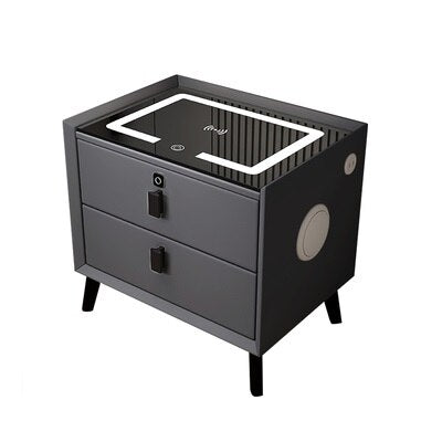 Wood Smart Bedside Table Simple USB LED Nightstand Bedroom