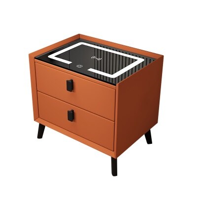 Wood Smart Bedside Table Simple USB LED Nightstand Bedroom