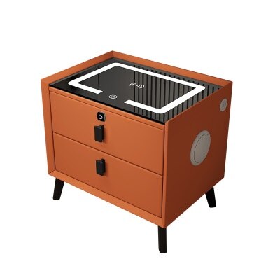 Wood Smart Bedside Table Simple USB LED Nightstand Bedroom