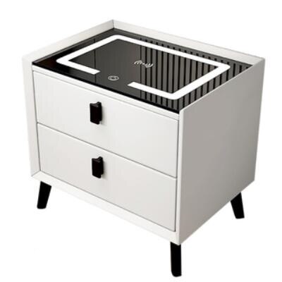 Wood Smart Bedside Table Simple USB LED Nightstand Bedroom