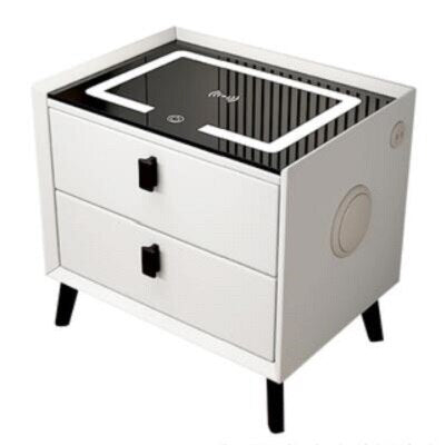 Wood Smart Bedside Table Simple USB LED Nightstand Bedroom