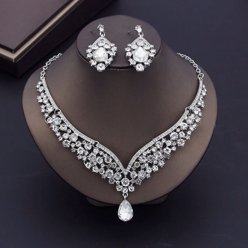 Luxury Crown Earring Necklace Wedding Tiaras Bride Dubai Jewelry Sets for Women