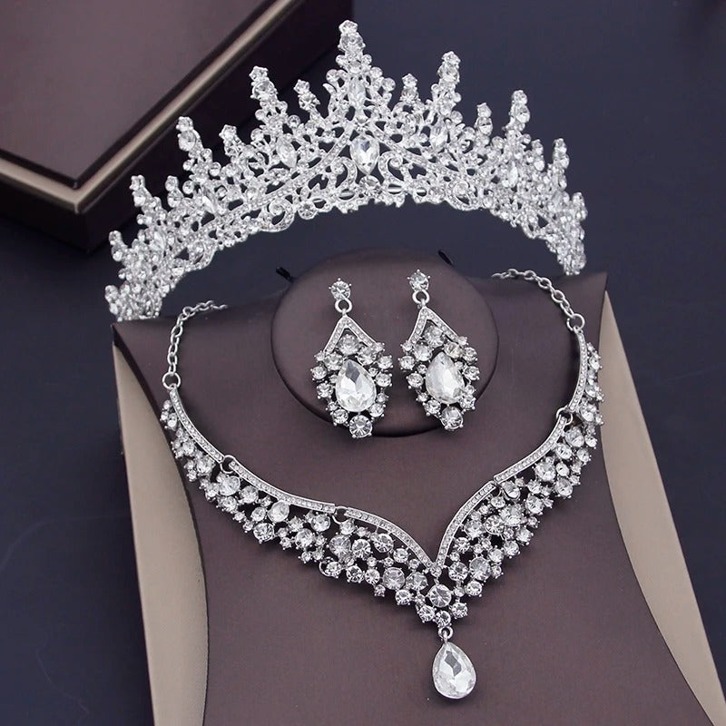 Luxury Crown Earring Necklace Wedding Tiaras Bride Dubai Jewelry Sets for Women
