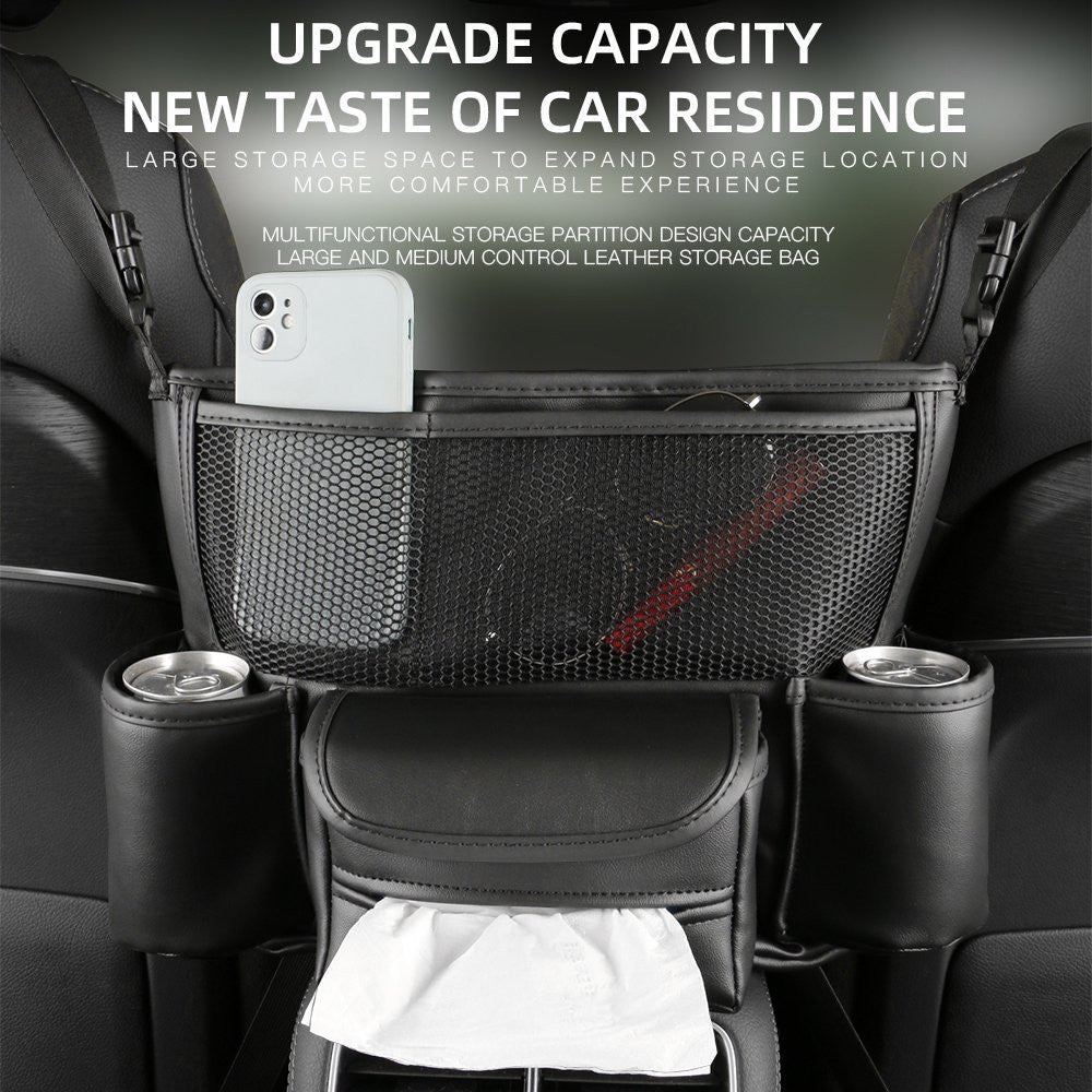Glowires™ Luxury Leather Car Seat Middle Hanger Storage Bag