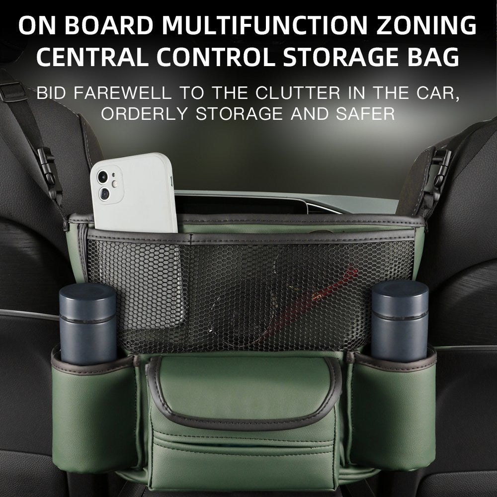 Glowires™ Luxury Leather Car Seat Middle Hanger Storage Bag