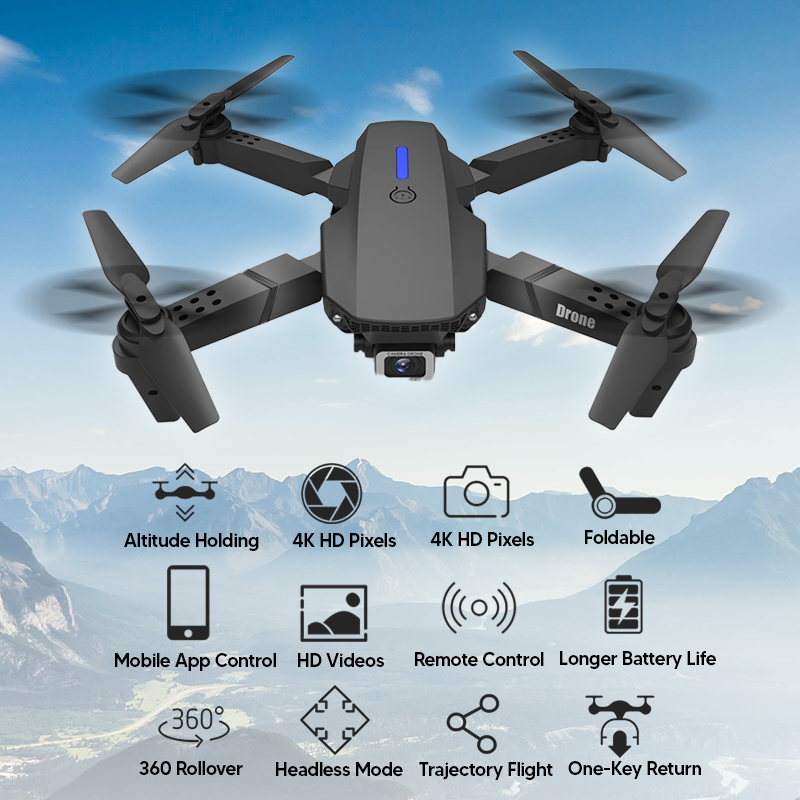 Nexor E88 Pro 4K Drone Camera, Foldable Mobile App Control Dual Camera For Adults and Kids
