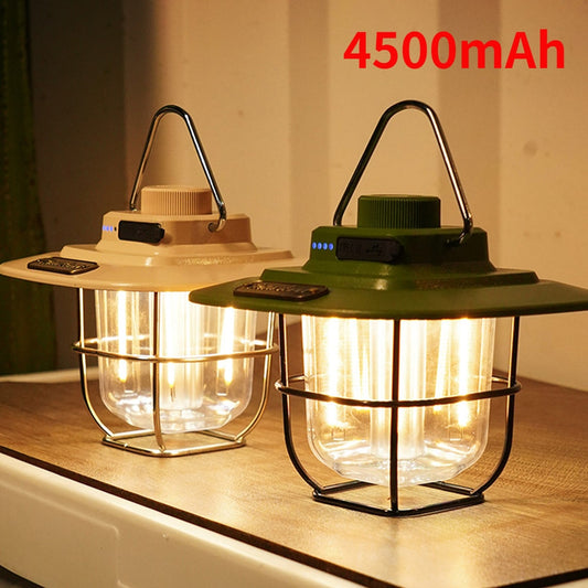 LED Camping Lamp Retro Hanging Tent Lamp Waterproof Dimmable Camping Lights 4500mAh Battery Emergency Light Lantern for Outdoor