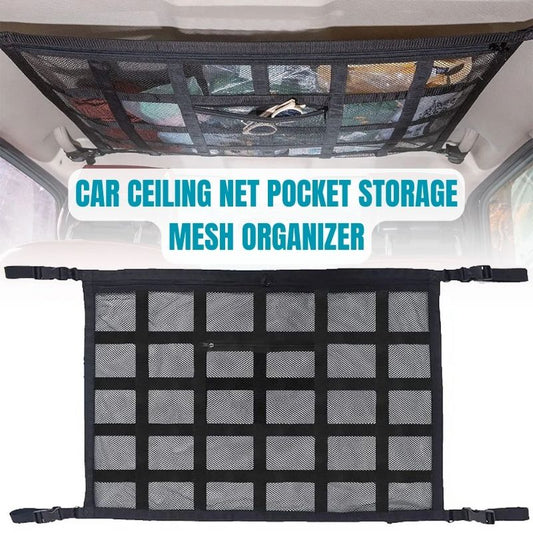 Car Ceiling Cargo Storage Net With Adjustable Double-Layer Mesh Organizer