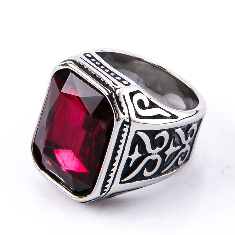 Avis Cubic Zirconia Stainless Steel Hand-crafted Gemstone Birthstone Vintage Carved Ring For Women & Men