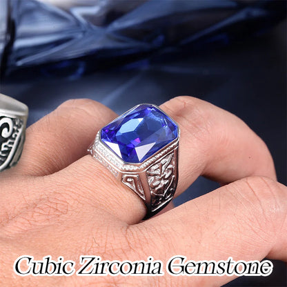 Avis Cubic Zirconia Stainless Steel Hand-crafted Gemstone Birthstone Vintage Carved Ring For Women & Men