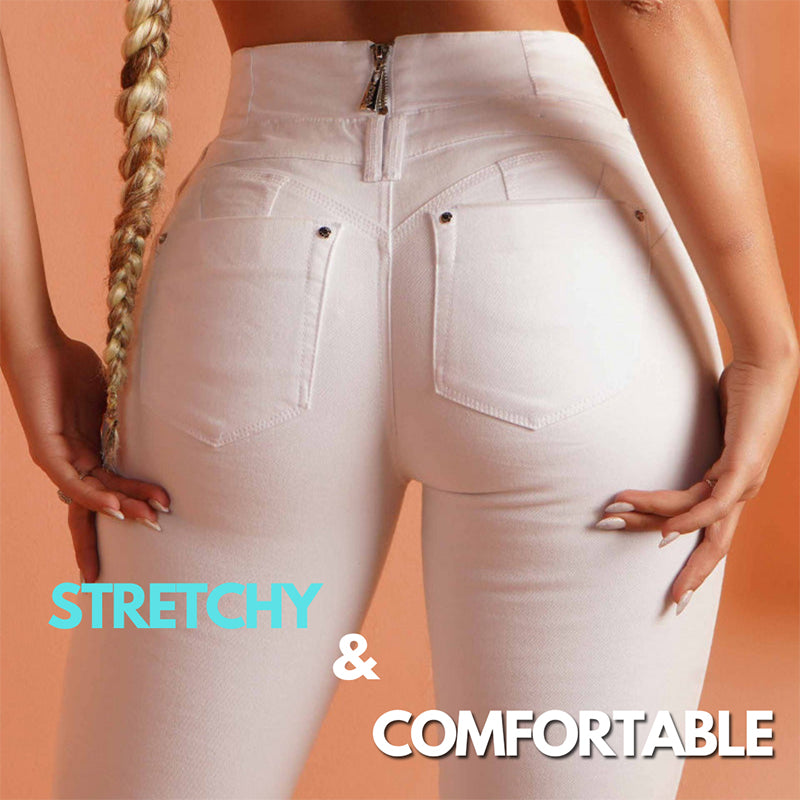 High-Waisted Back-Zip Butt-Lifting Tummy Skinny Women Jeans