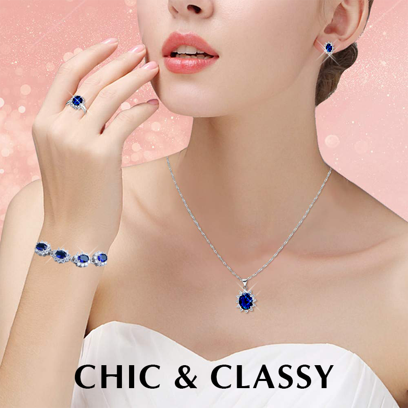 Cubic Zirconia Gold Plated Hand-crafted Gemstone Birthstone Wedding Jewelry Set Earring, Necklace, Bracelet & Ring For Women