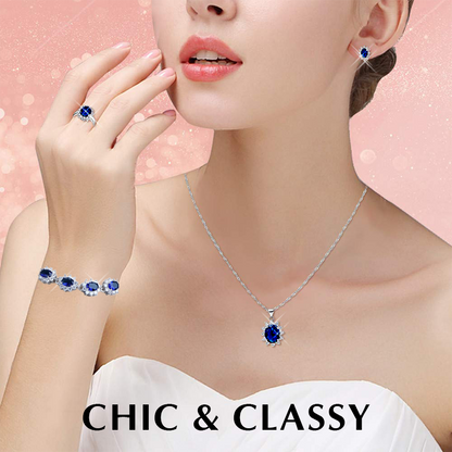 Cubic Zirconia Gold Plated Hand-crafted Gemstone Birthstone Wedding Jewelry Set Earring, Necklace, Bracelet & Ring For Women