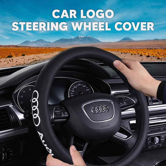 Breathable Anti Slip Leather Car Steering Wheel Cover Universal Fit with Printed Car Logo