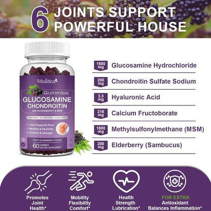 Glucosamine Chondroitin Gummies - Extra Strength Joint Support Supplement for Natural Joint, Antioxidant Immune Support