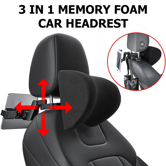 3-in-1 Ergonomic Design Breathable Adjustable Memory Foam Car Headrest with Phone Holder and Storage Hook