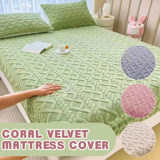 Thickened Plush Coral Velvet Fitted Sheet Breathable Soft Warm Deep Pocket Mattress Protector Cover