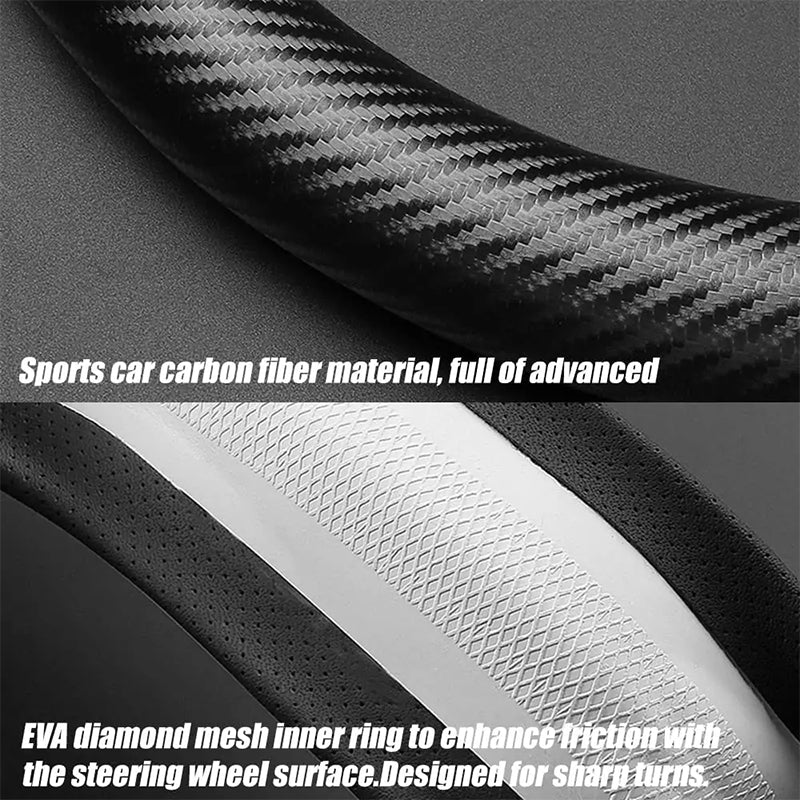 Anti Slip 3D Embossed Carbon Fiber Leather Car Steering Wheel Cover Universal Fit