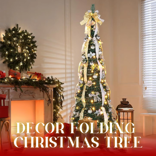 Pre-Lit Foldable Gold & Silver Christmas Tree – Effortless Setup, Elegant Design, and Compact Storage