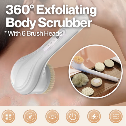 Water-proof Rechargeable 360° Exfoliating Body Scrubber with 6 Brush Heads