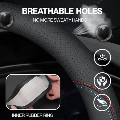 Caleb Breathable Leather Steering Wheel Cover | Anti-Slip, Universal Fit