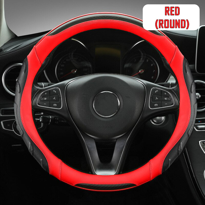 Breathable Anti Slip Leather Car Steering Wheel Cover Universal Fit