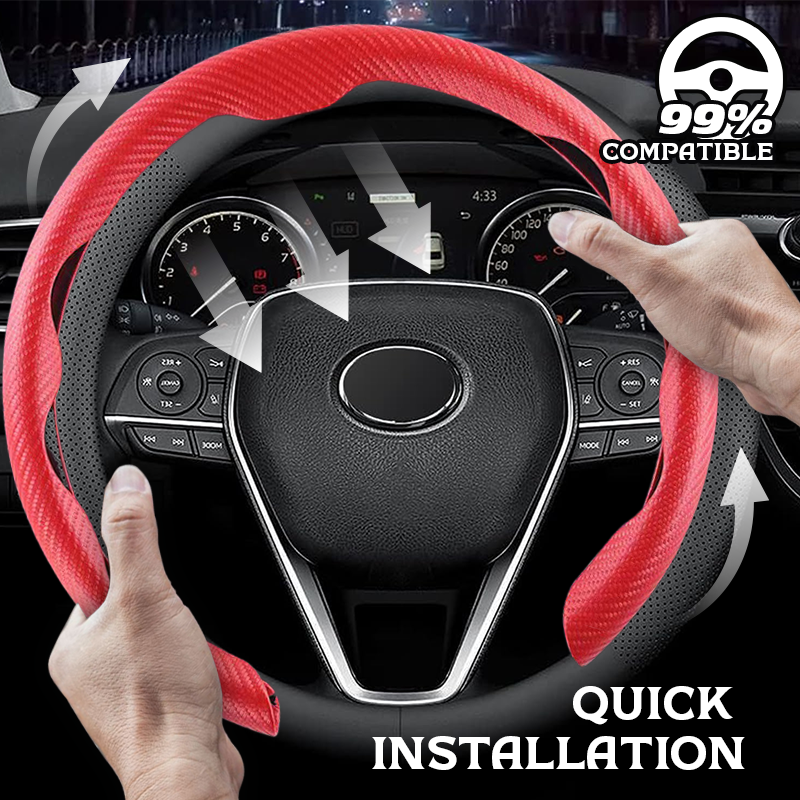 Breathable Ultra-thin 5D Leather & Carbon Car Steering Wheel Cover Universal Fit