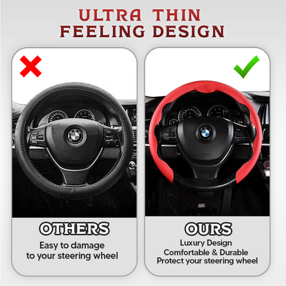 Breathable Ultra-thin 5D Leather & Carbon Car Steering Wheel Cover Universal Fit