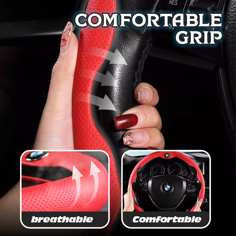 Breathable Ultra-thin 5D Leather & Carbon Car Steering Wheel Cover Universal Fit