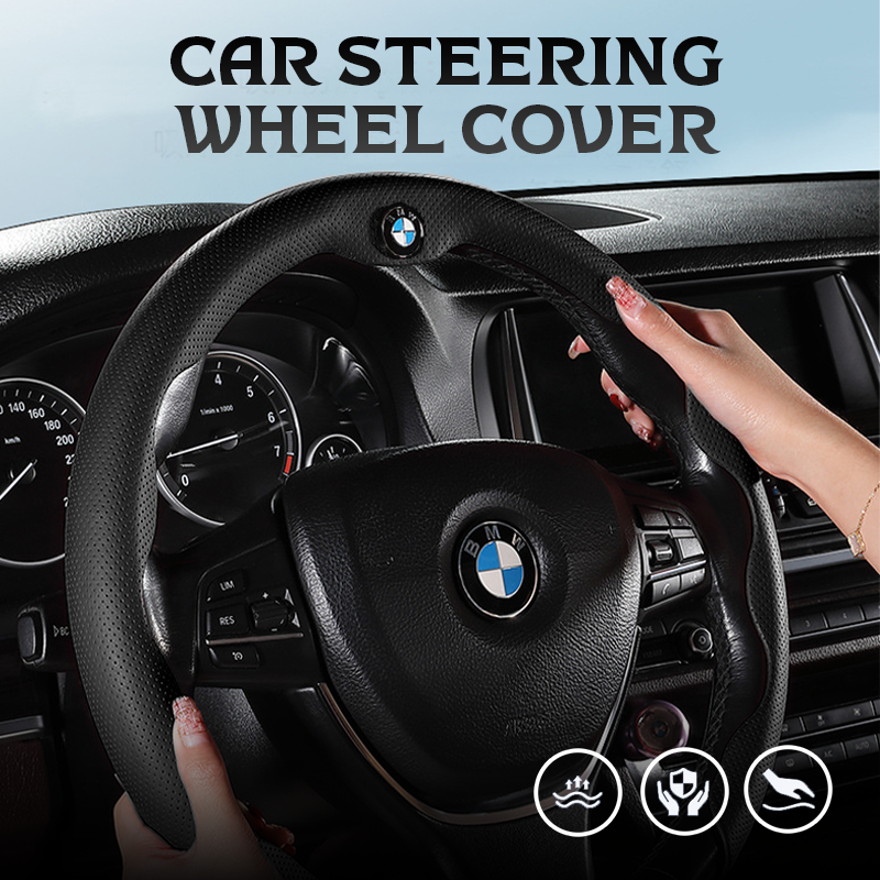 Breathable Ultra-thin 5D Leather & Carbon Car Steering Wheel Cover Universal Fit