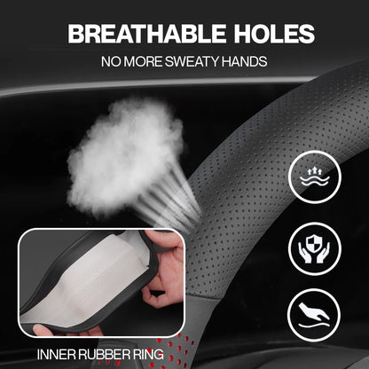 2025 UltraGrip Breathable Leather Steering Wheel Cover | Anti-Slip, Universal Fit