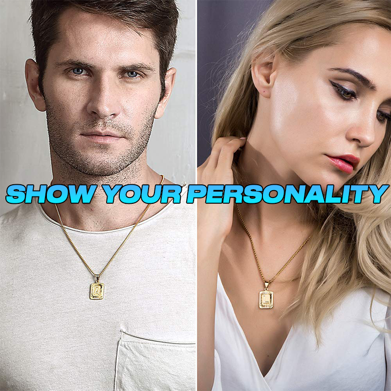 Unisex Necklace Customized 26 Letters Gold Plated Pendant Cuban Curb Chain