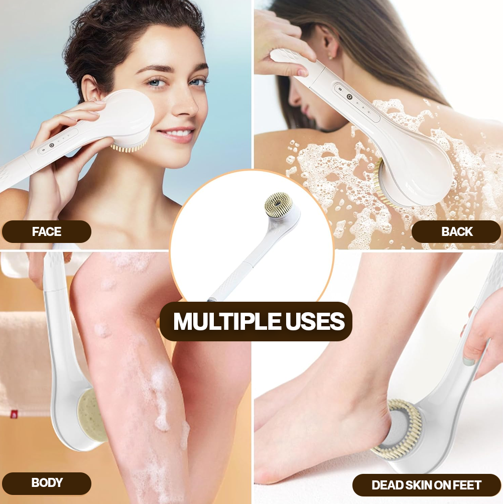 Water-proof Rechargeable 360° Exfoliating Body Scrubber with 6 Brush Heads