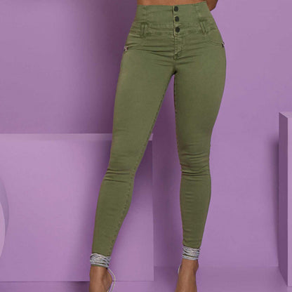 High-Waisted Back-Zip Butt-Lifting Tummy Skinny Women Jeans