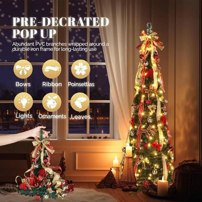 Pre-Lit Foldable Gold & Silver Christmas Tree – Effortless Setup, Elegant Design, and Compact Storage