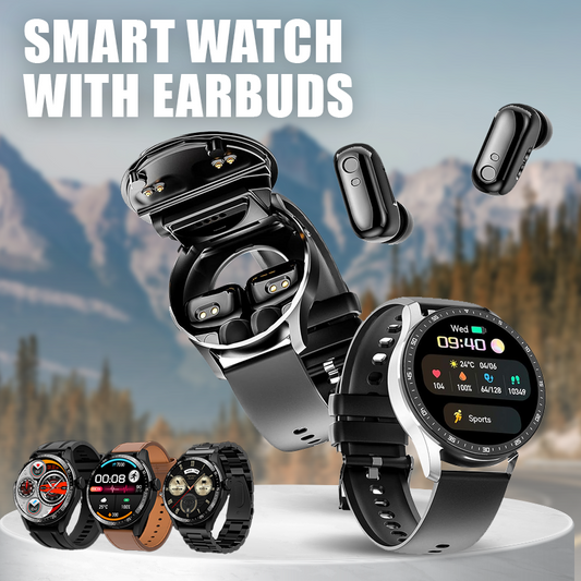 Unisex 2-in 1 Build-in Wireless  Fitness Sports Smart Watch with Earbuds