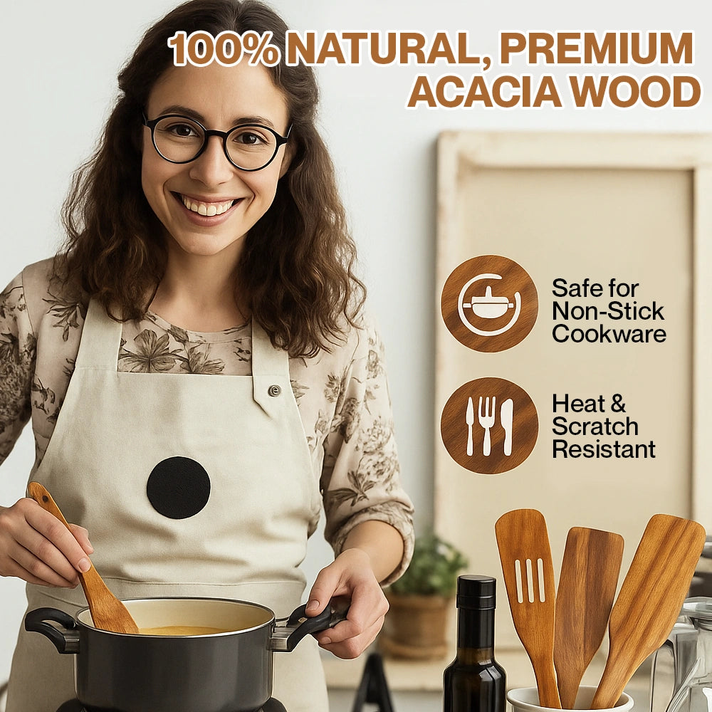 Wooden Spurtle & Spatula Set – Non-Stick, Perfect for Serving, Stirring, Flipping, Mixing & Scooping