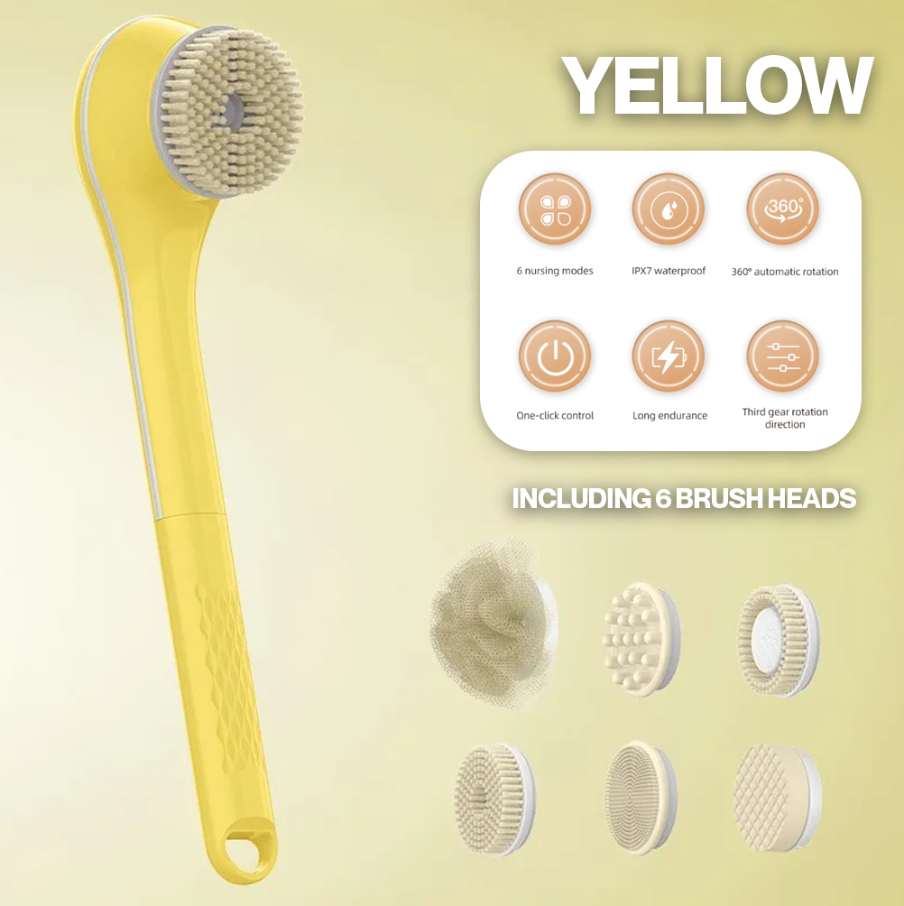 Water-proof Rechargeable 360° Exfoliating Body Scrubber with 6 Brush Heads