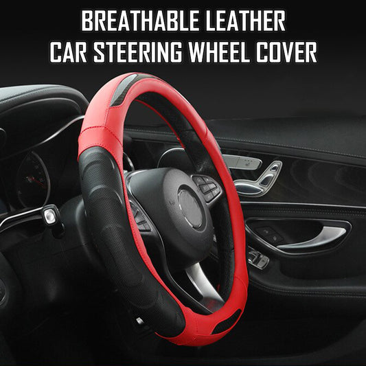 Breathable Anti Slip Leather Car Steering Wheel Cover Universal Fit