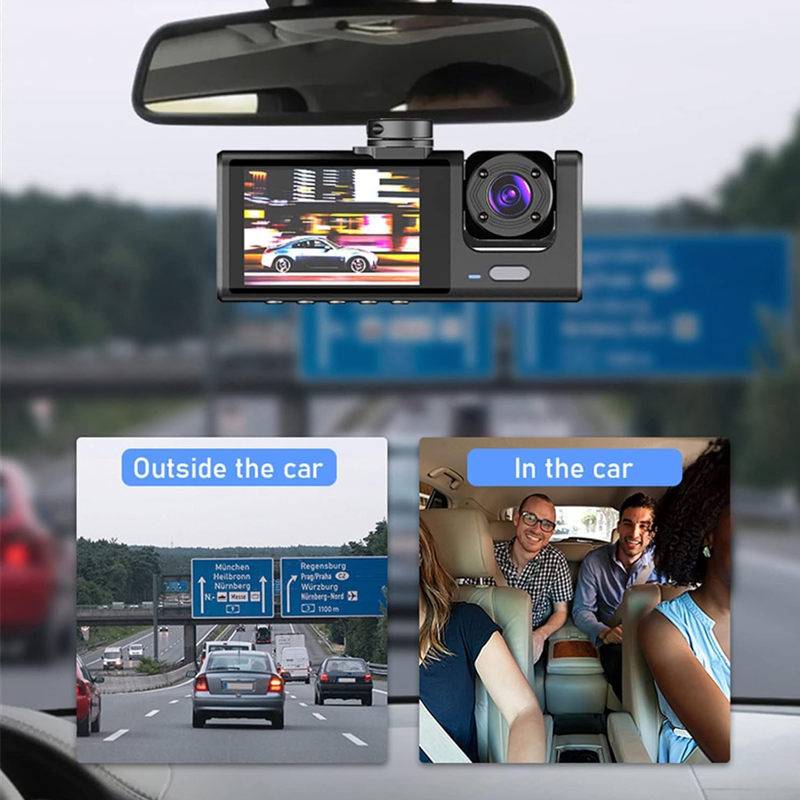 3 Channel Rear DVR HD 1080P Wide Angle Dashboard Cam for Night Vision, Loop Recording, Parking Recording