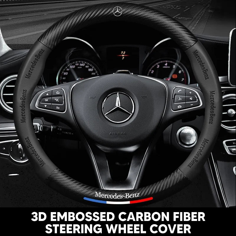 Anti Slip 3D Embossed Carbon Fiber Leather Car Steering Wheel Cover Universal Fit