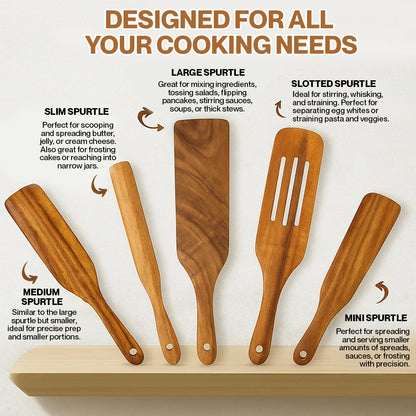 Wooden Spurtle & Spatula Set – Non-Stick, Perfect for Serving, Stirring, Flipping, Mixing & Scooping