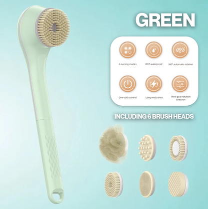 Water-proof Rechargeable 360° Exfoliating Body Scrubber with 6 Brush Heads