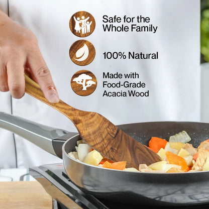 Wooden Spurtle & Spatula Set – Non-Stick, Perfect for Serving, Stirring, Flipping, Mixing & Scooping